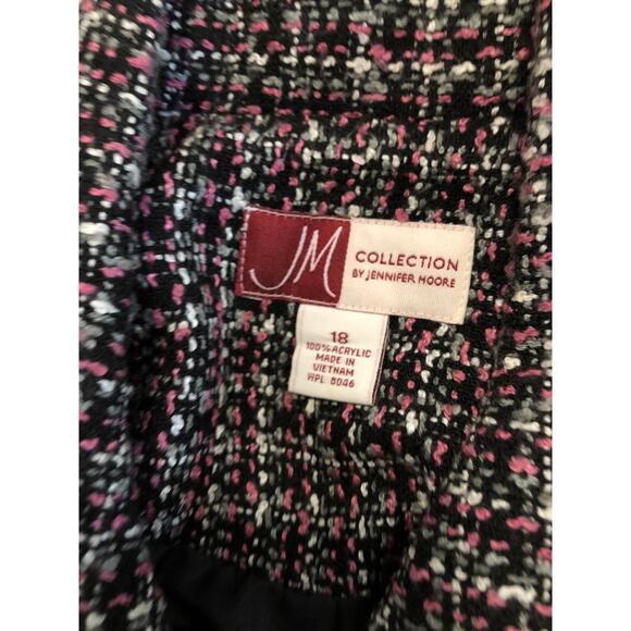 JM Collection Tweed Jacket Size 18 Contrasting Black Trim Button Up 4 Buttons - Picture 5 of 8